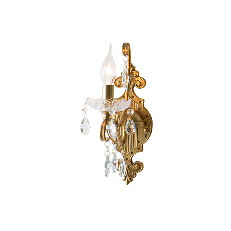 Frendorf | 1/2-Licht Kaarsenhouder Wandarmatuur Antiek Gouden IJzeren Wandlamp met Kristallen Draperie