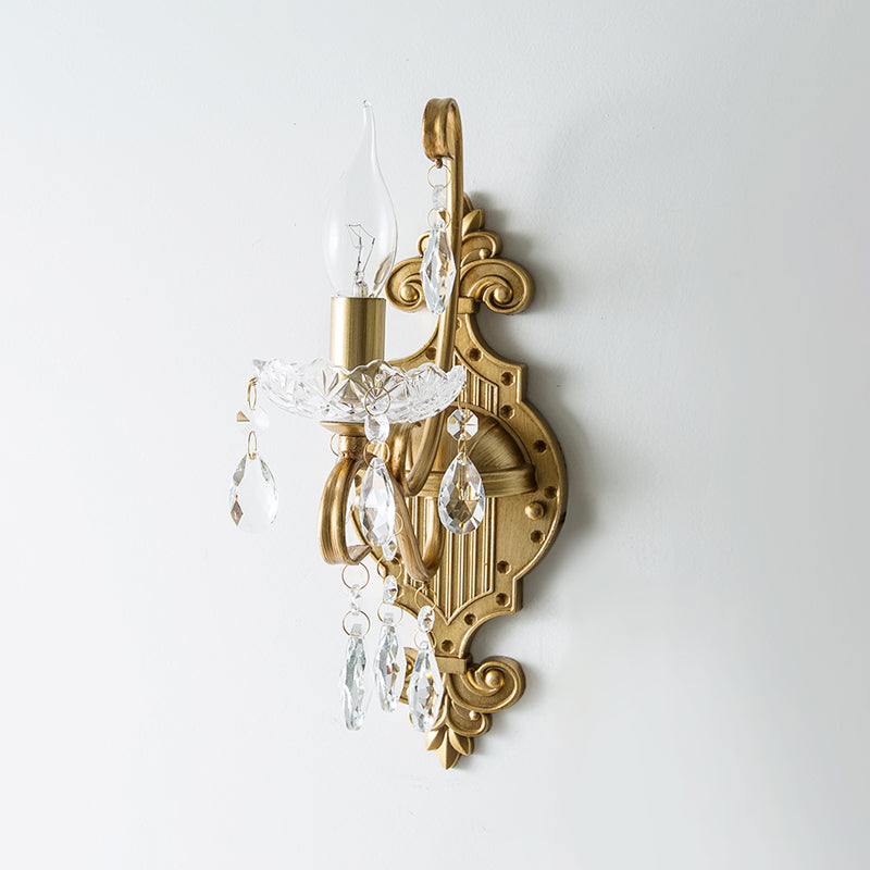 Frendorf | 1/2-Licht Kaarsenhouder Wandarmatuur Antiek Gouden IJzeren Wandlamp met Kristallen Draperie