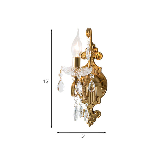 Frendorf | 1/2-Licht Kaarsenhouder Wandarmatuur Antiek Gouden IJzeren Wandlamp met Kristallen Draperie
