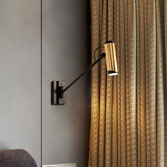 Frendorf | 1 Glühbirne Metall Wandlampe Industrie Schwarz und Gold Zylindrische Verstellbare Wandbeleuchtung Ideen