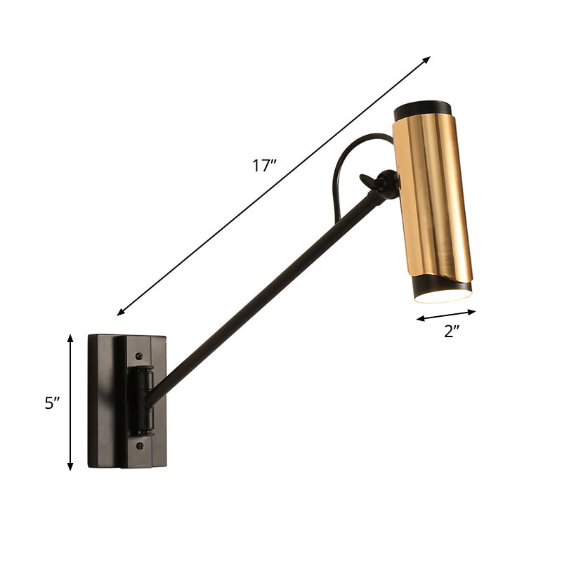 Frendorf | 1 Glühbirne Metall Wandlampe Industrie Schwarz und Gold Zylindrische Verstellbare Wandbeleuchtung Ideen