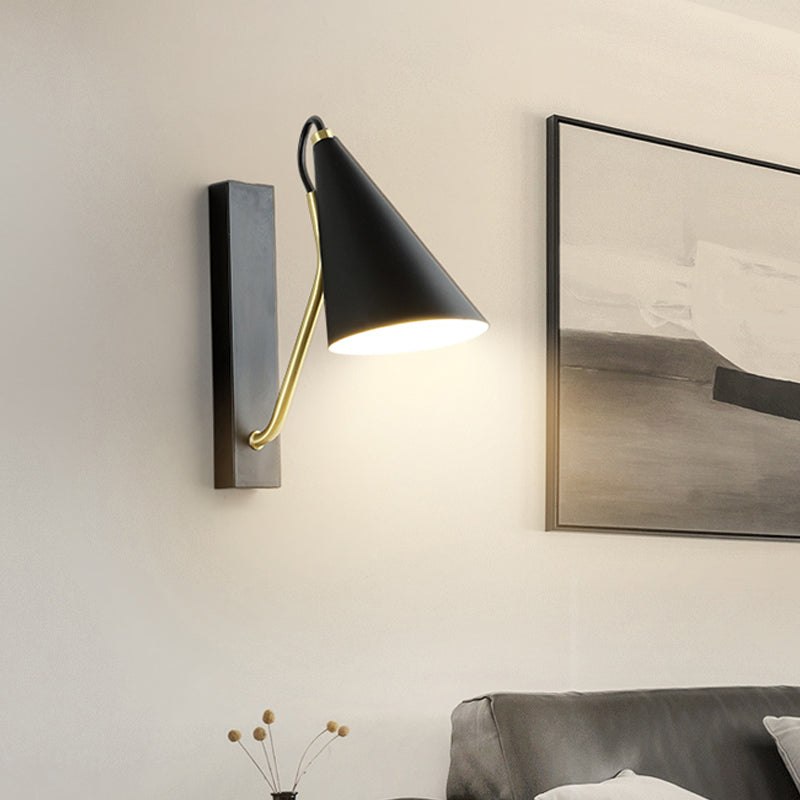 Frendorf | Kegelförmige Schlafzimmer Wandmontage Licht Loft Eisen 1 Kopf Schwarz/Weiß Finish Wandbeleuchtungsarmatur