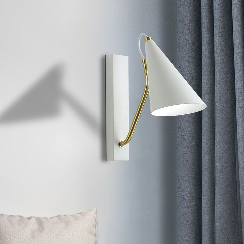 Frendorf | Kegelförmige Schlafzimmer Wandmontage Licht Loft Eisen 1 Kopf Schwarz/Weiß Finish Wandbeleuchtungsarmatur