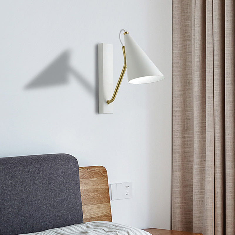 Frendorf | Kegelförmige Schlafzimmer Wandmontage Licht Loft Eisen 1 Kopf Schwarz/Weiß Finish Wandbeleuchtungsarmatur