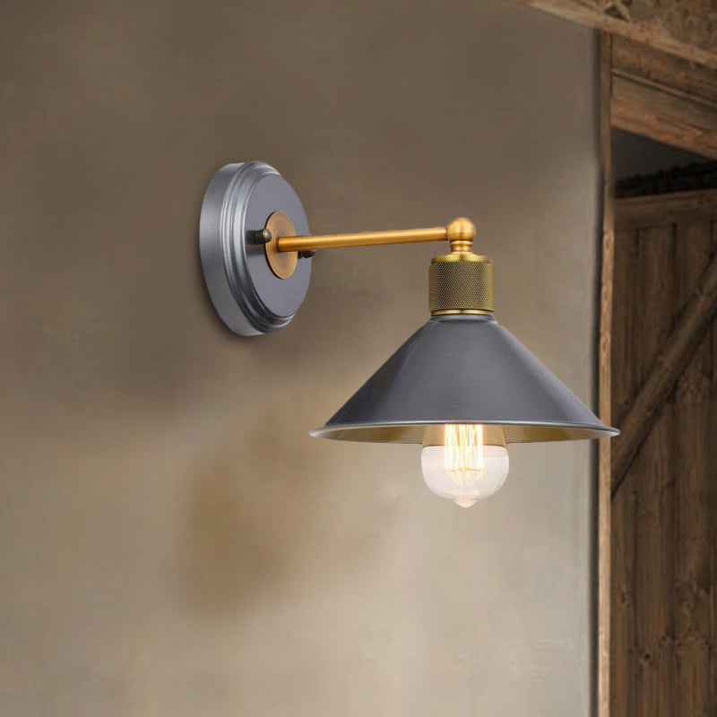 Frendorf | Aluminium konische Wandlamp fabriek 1 kop woonkamer wandlamp in blauw-grijs met messing rechte arm