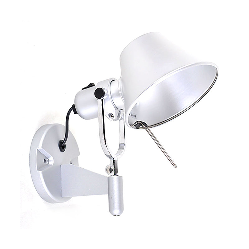 Frendorf | Metalen Truncated Cone Taak Wandlamp Industrieel Enkele Nachttafel Wandmontage Licht met Verstelbare Arm in Zwart/Zilver
