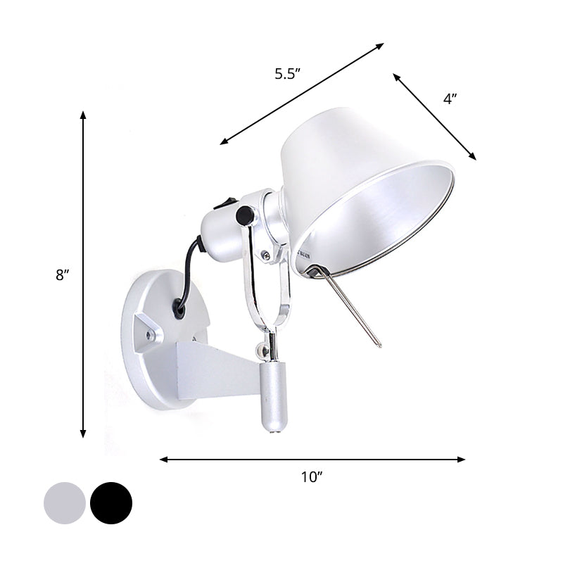 Frendorf | Metalen Truncated Cone Taak Wandlamp Industrieel Enkele Nachttafel Wandmontage Licht met Verstelbare Arm in Zwart/Zilver