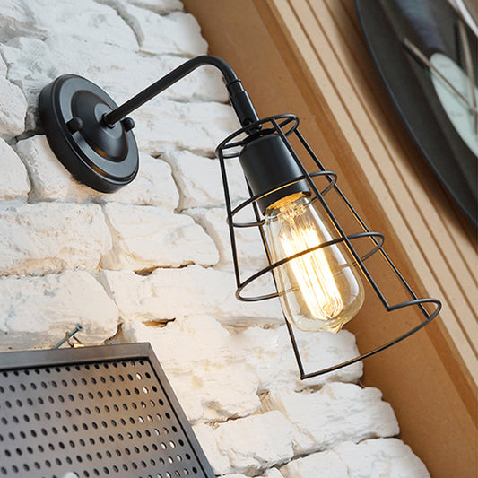 Frendorf | Schwarze Kegelkäfig Rotierende Wandlampe Industrielles Metall 1 Kopf Schlafzimmer Wandleuchte Wandbeleuchtung