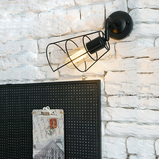 Frendorf | Schwarze Kegelkäfig Rotierende Wandlampe Industrielles Metall 1 Kopf Schlafzimmer Wandleuchte Wandbeleuchtung