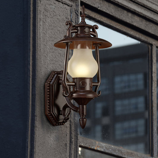 Frendorf | Lantern Frosted Glass Wandverlichting Warehouse 1 Head Corridor Wandlamp in Zwart
