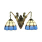 Frendorf | 2 Köpfe Wandmontierte Lampe Tiffany Kuppel/Kegel Mehrfarbiges Glas Wandleuchte aus Messing mit Edelstein/Rhombus/Kreis Muster