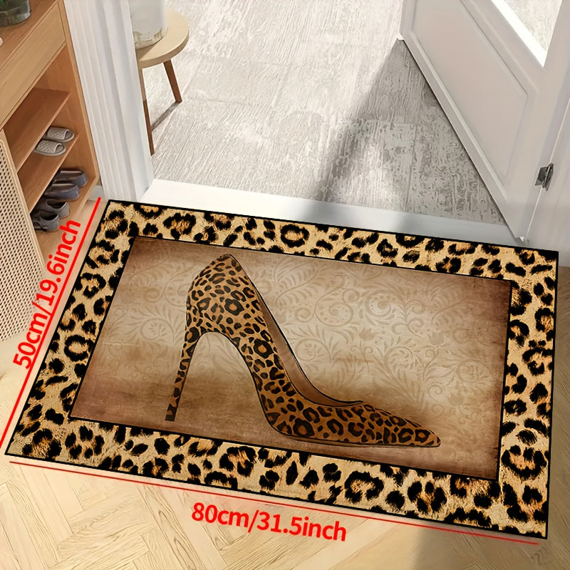 Antirutsch waschbarer Teppich - wasserdichter Teppich für Flur, Wohnzimmer, Schlafzimmer, Terrasse - Leopardenmuster hohe Absätze Design