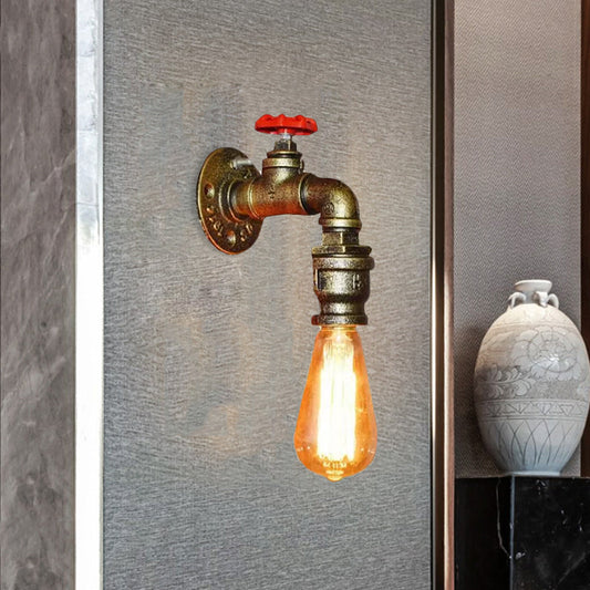 Frendorf | 1 Kopf Metall Wandbeleuchtung Vintage Gold Wasserrohr Restaurant Wandmontage Lampe mit Ventil