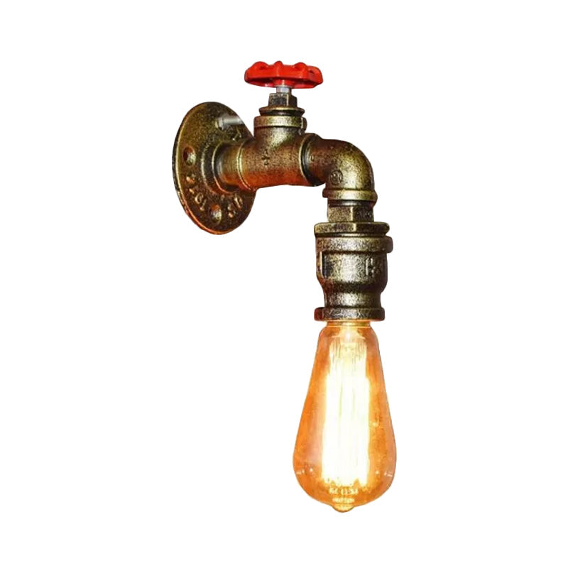 Frendorf | 1 Kopf Metall Wandbeleuchtung Vintage Gold Wasserrohr Restaurant Wandmontage Lampe mit Ventil