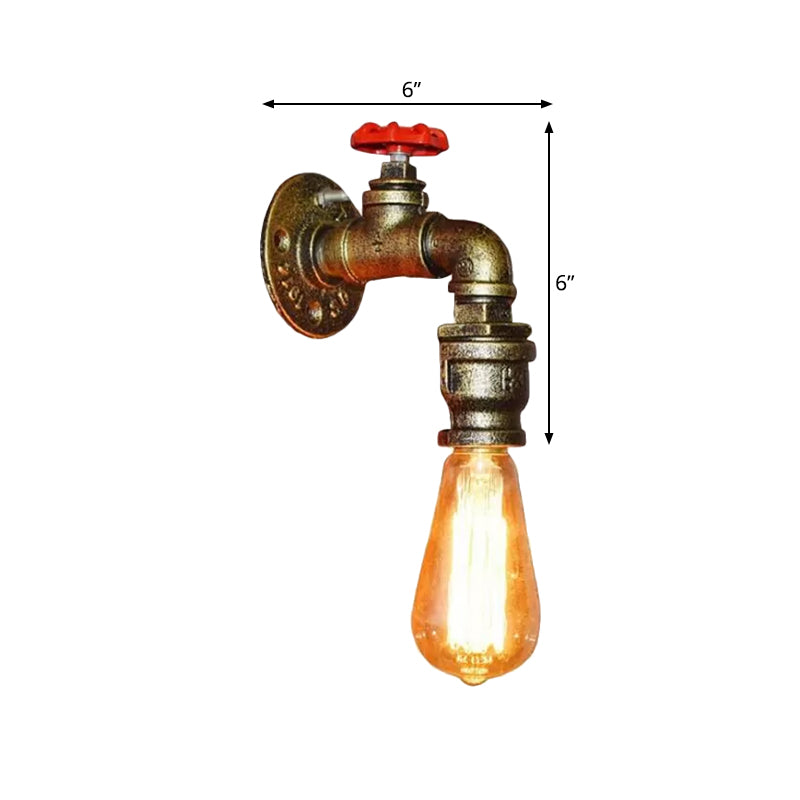 Frendorf | 1 Kopf Metall Wandbeleuchtung Vintage Gold Wasserrohr Restaurant Wandmontage Lampe mit Ventil