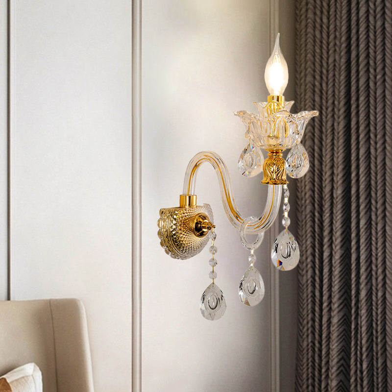 Frendorf | 1/2-Glühbirne Klarglasbeschichtete Wandleuchte Vintage Gold Kerzenstil Lounge Wandleuchte mit gewelltem Arm