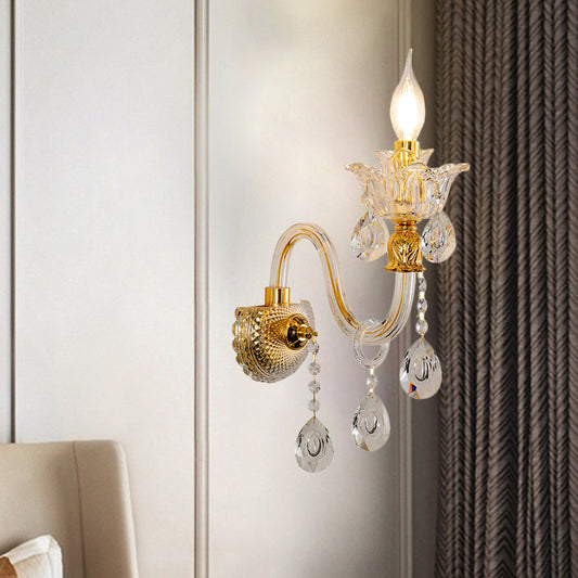 Frendorf | 1/2-Glühbirne Klarglasbeschichtete Wandleuchte Vintage Gold Kerzenstil Lounge Wandleuchte mit gewelltem Arm