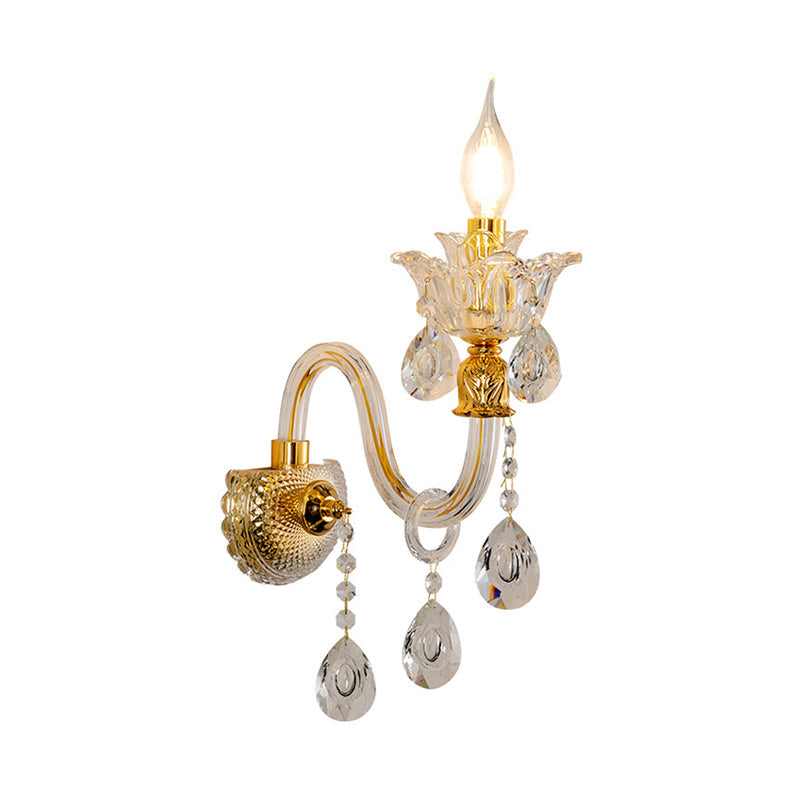 Frendorf | 1/2-Glühbirne Klarglasbeschichtete Wandleuchte Vintage Gold Kerzenstil Lounge Wandleuchte mit gewelltem Arm