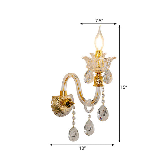 Frendorf | 1/2-Glühbirne Klarglasbeschichtete Wandleuchte Vintage Gold Kerzenstil Lounge Wandleuchte mit gewelltem Arm