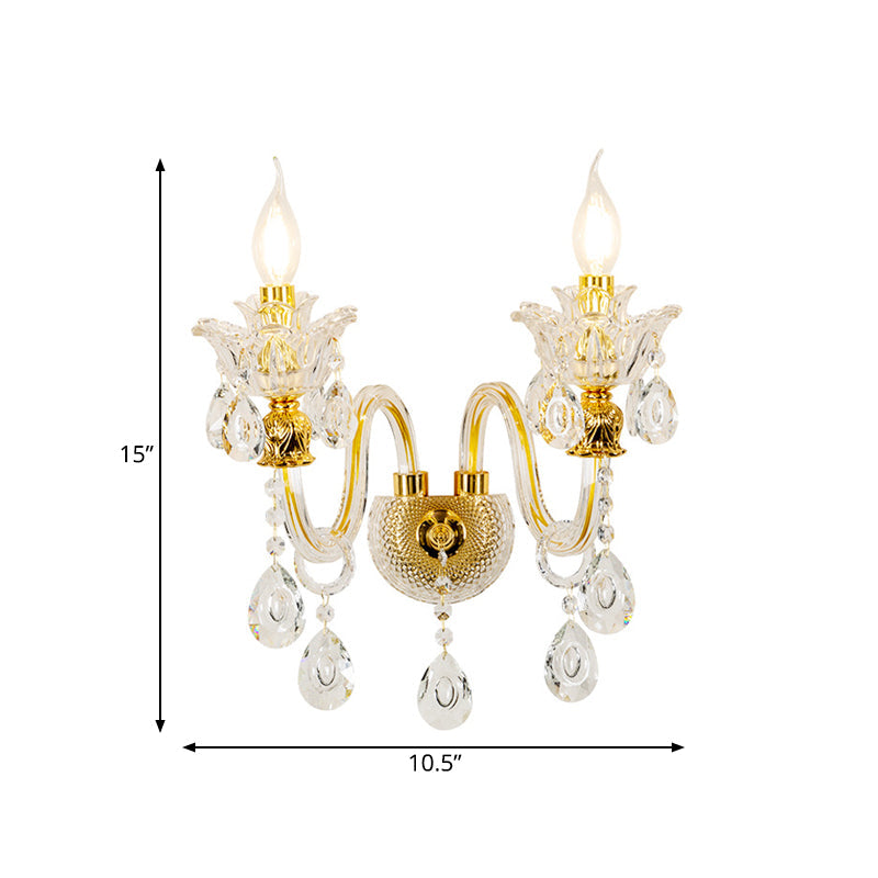Frendorf | 1/2-Glühbirne Klarglasbeschichtete Wandleuchte Vintage Gold Kerzenstil Lounge Wandleuchte mit gewelltem Arm