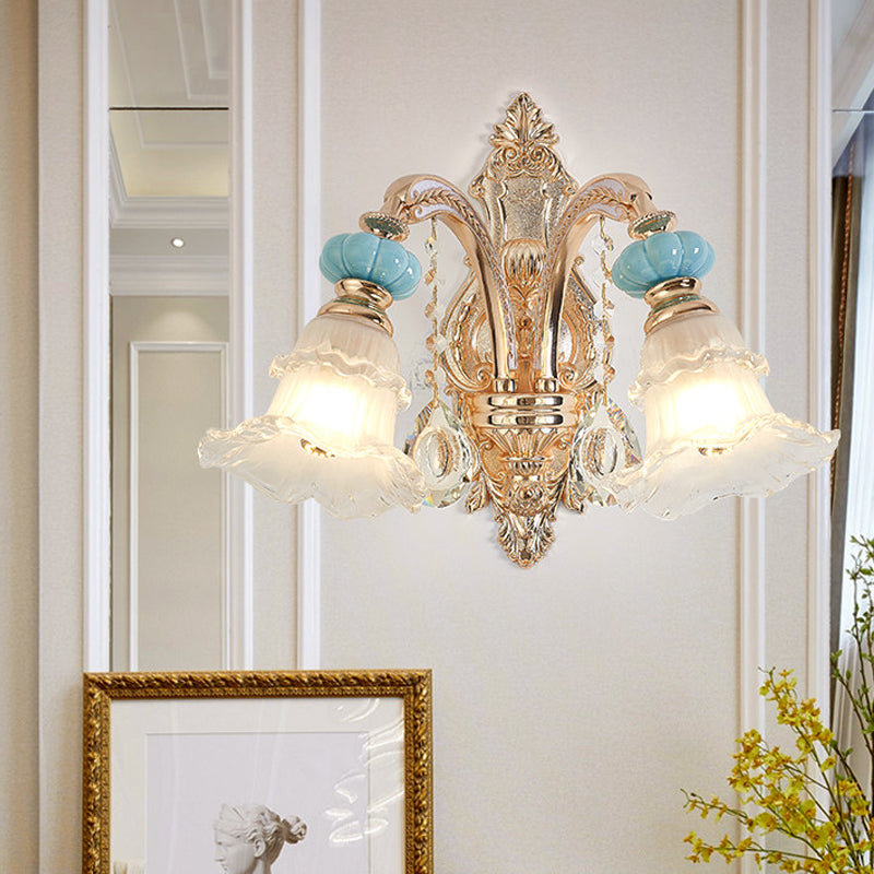 Frendorf | 1/2-Kopf hängende Blumen Wandlicht Retro Gold Opal Mattglas Wandmontiertes Gerät