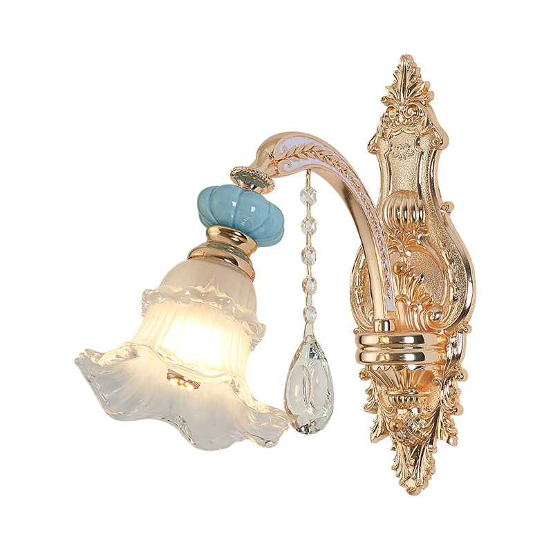 Frendorf | 1/2-Kopf hängende Blumen Wandlicht Retro Gold Opal Mattglas Wandmontiertes Gerät