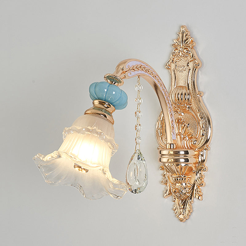 Frendorf | 1/2-Kopf hängende Blumen Wandlicht Retro Gold Opal Mattglas Wandmontiertes Gerät