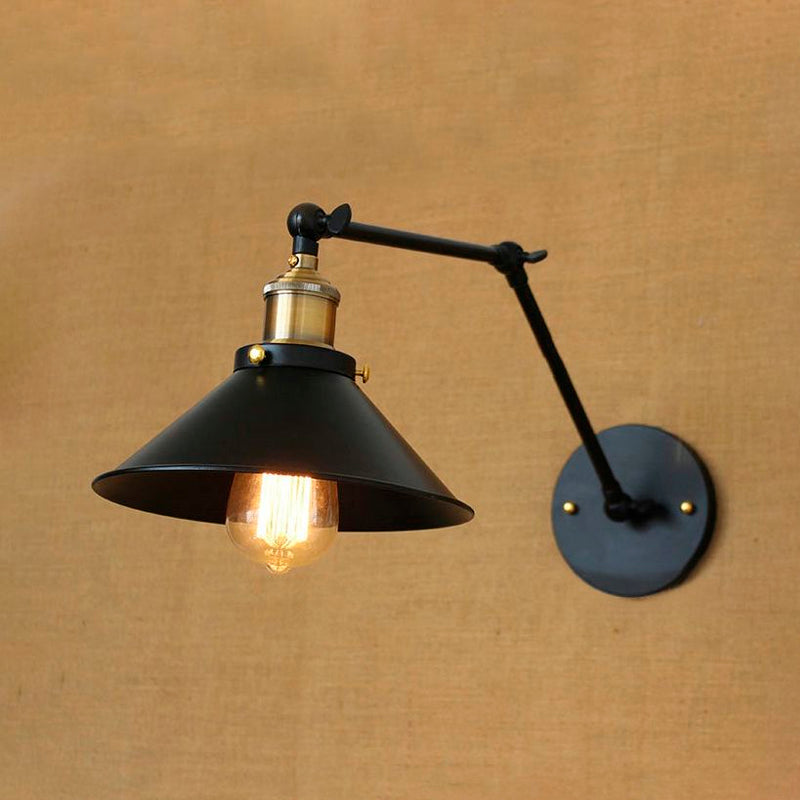 Frendorf | 1 Licht Conische Wandlamp Vintage Zwarte Afwerking Metalen Arm Verstelbare Wandverlichting voor Eettafel