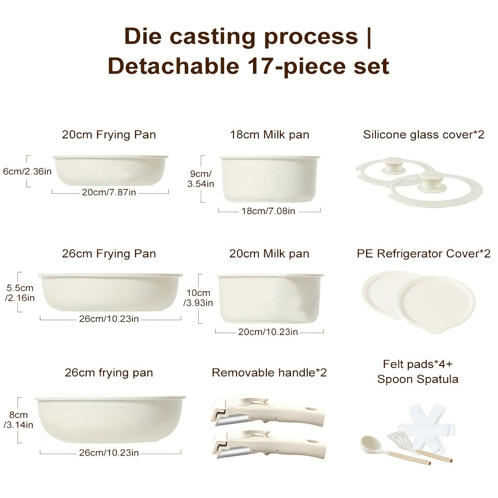 Frendorf | 17-teiliges Keramik-Kochgeschirr-Set – Inklusive abnehmbarer Griffe und tiefem Bratpfanne
