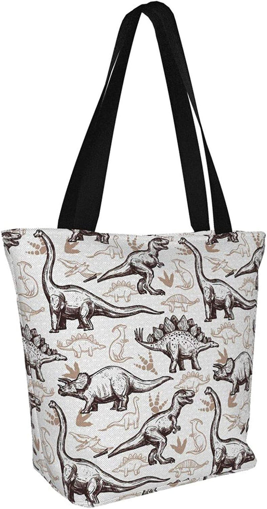 Frendorf | Antcreptson Dinosaurier Fußabdruck Dekorative Leinwand Tragetasche für Frauen Reise Arbeit Einkaufen Lebensmittel Große Taschen Wiederverwendbare Handtaschen Baumwoll-Schultertaschen