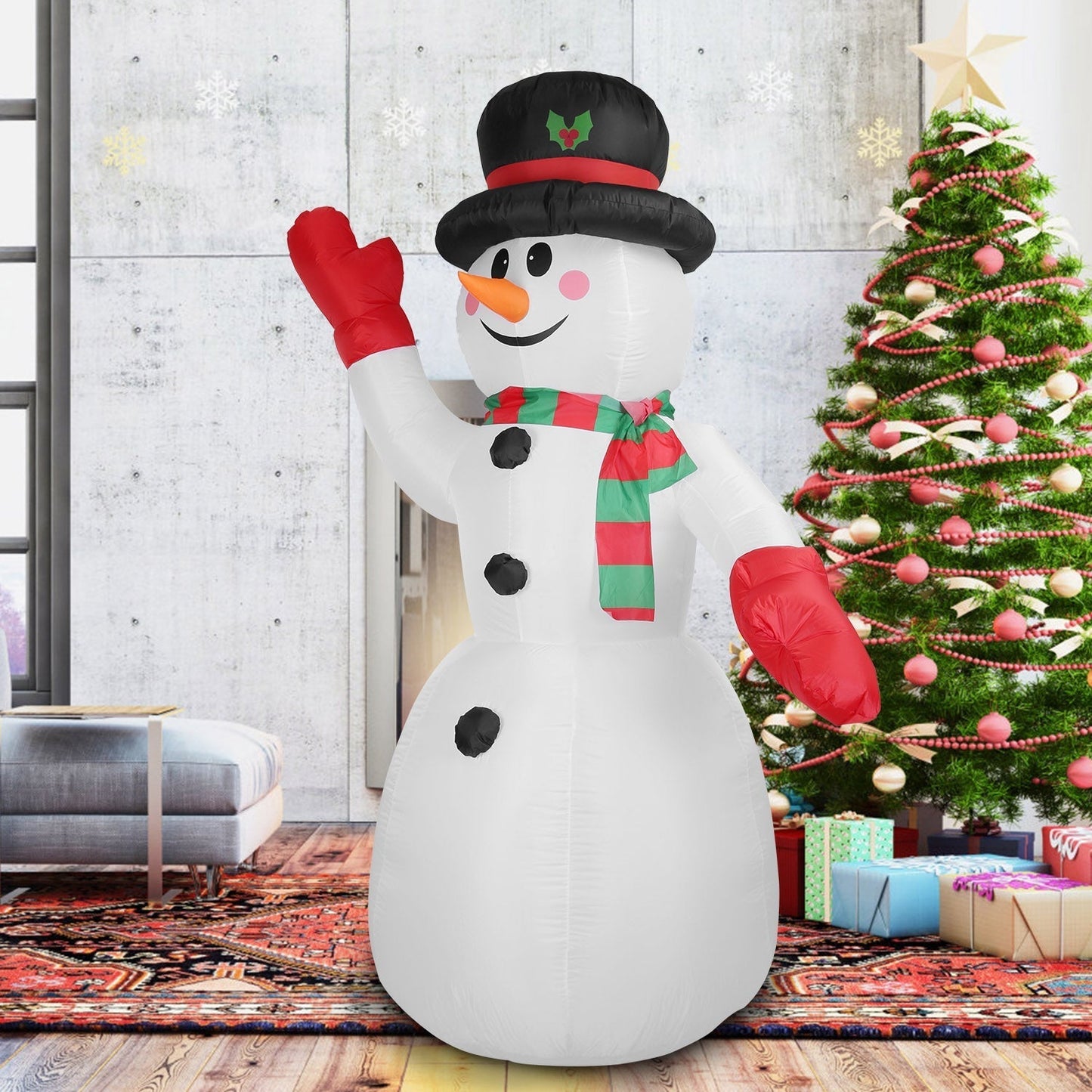 Frendorf | 2,4 m Weihnachts Inflatable Riesen Schneemann Aufblasen mit LED-Lichtern Hut Schal