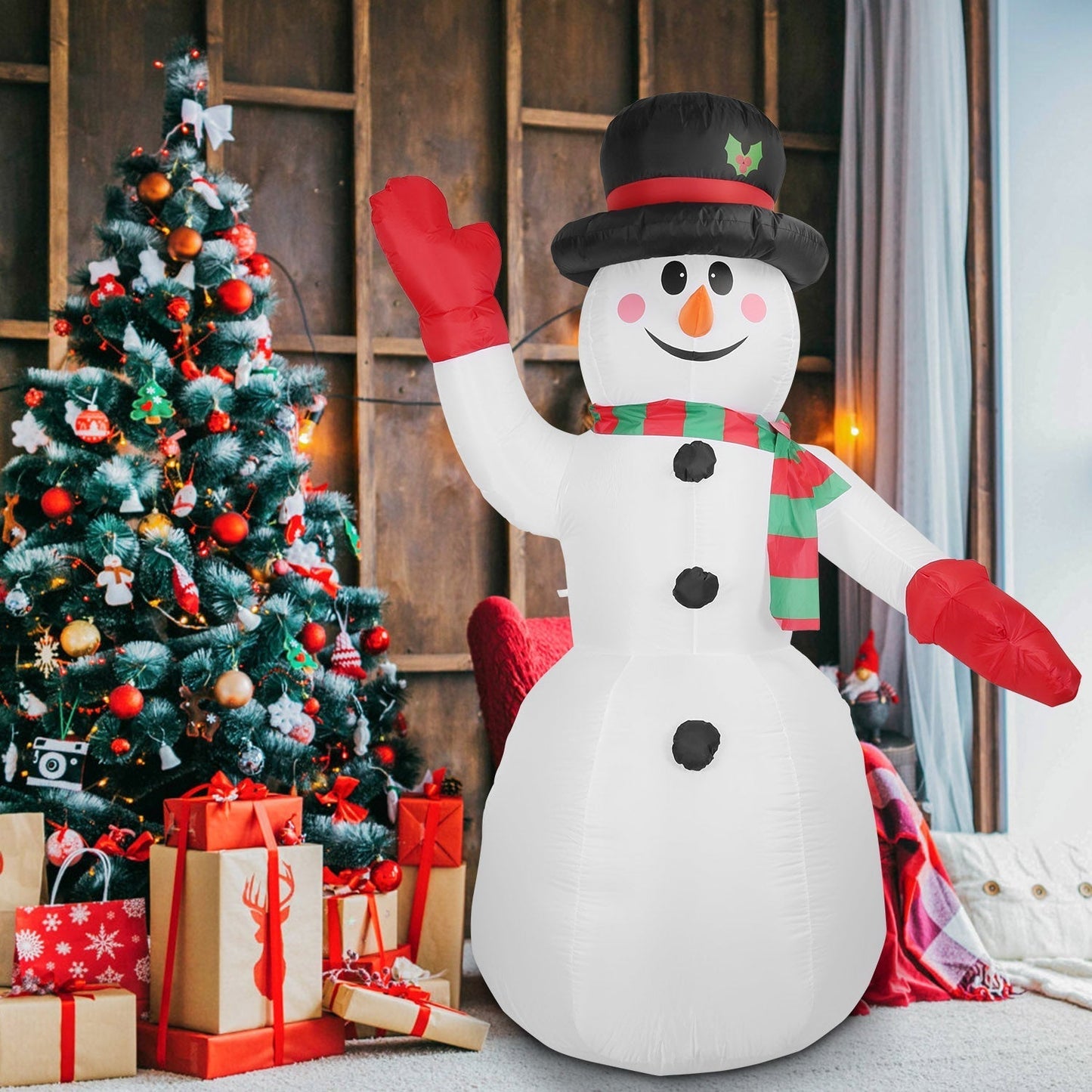Frendorf | 2,4 m Weihnachts Inflatable Riesen Schneemann Aufblasen mit LED-Lichtern Hut Schal