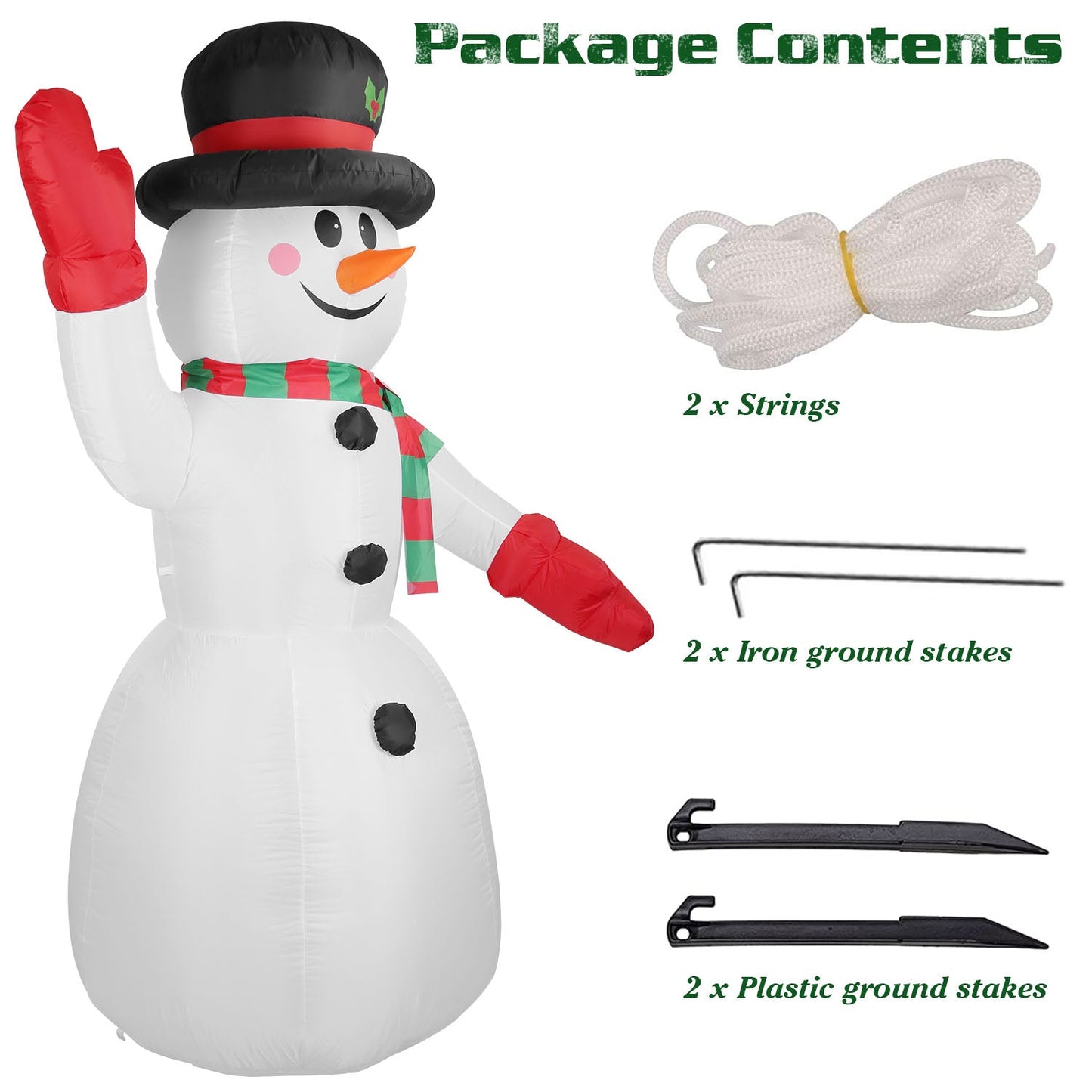 Frendorf | 2,4 m Weihnachts Inflatable Riesen Schneemann Aufblasen mit LED-Lichtern Hut Schal