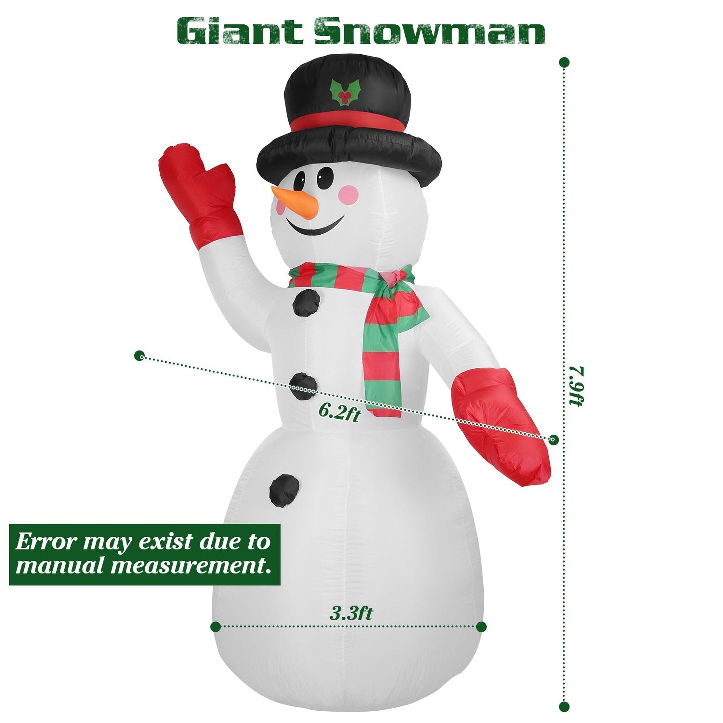 Frendorf | 2,4 m Weihnachts Inflatable Riesen Schneemann Aufblasen mit LED-Lichtern Hut Schal