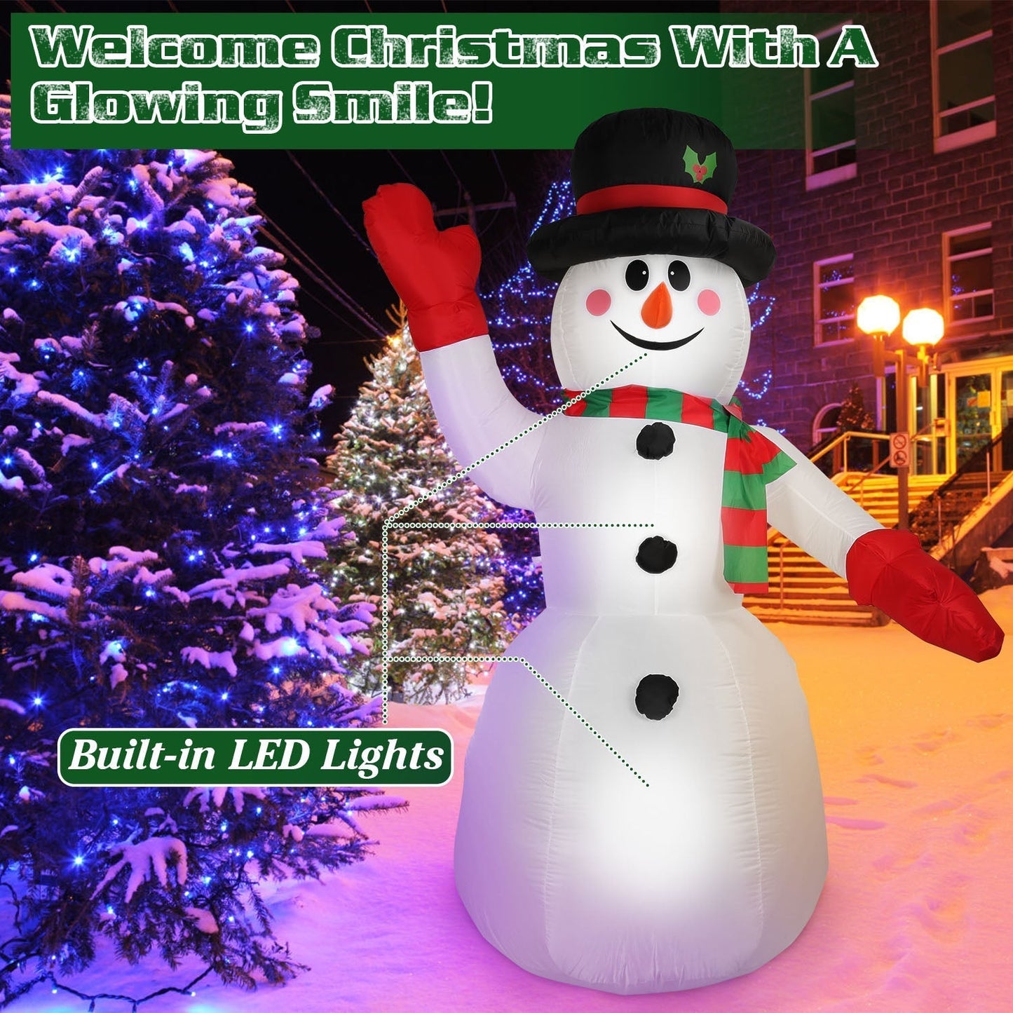 Frendorf | 2,4 m Weihnachts Inflatable Riesen Schneemann Aufblasen mit LED-Lichtern Hut Schal