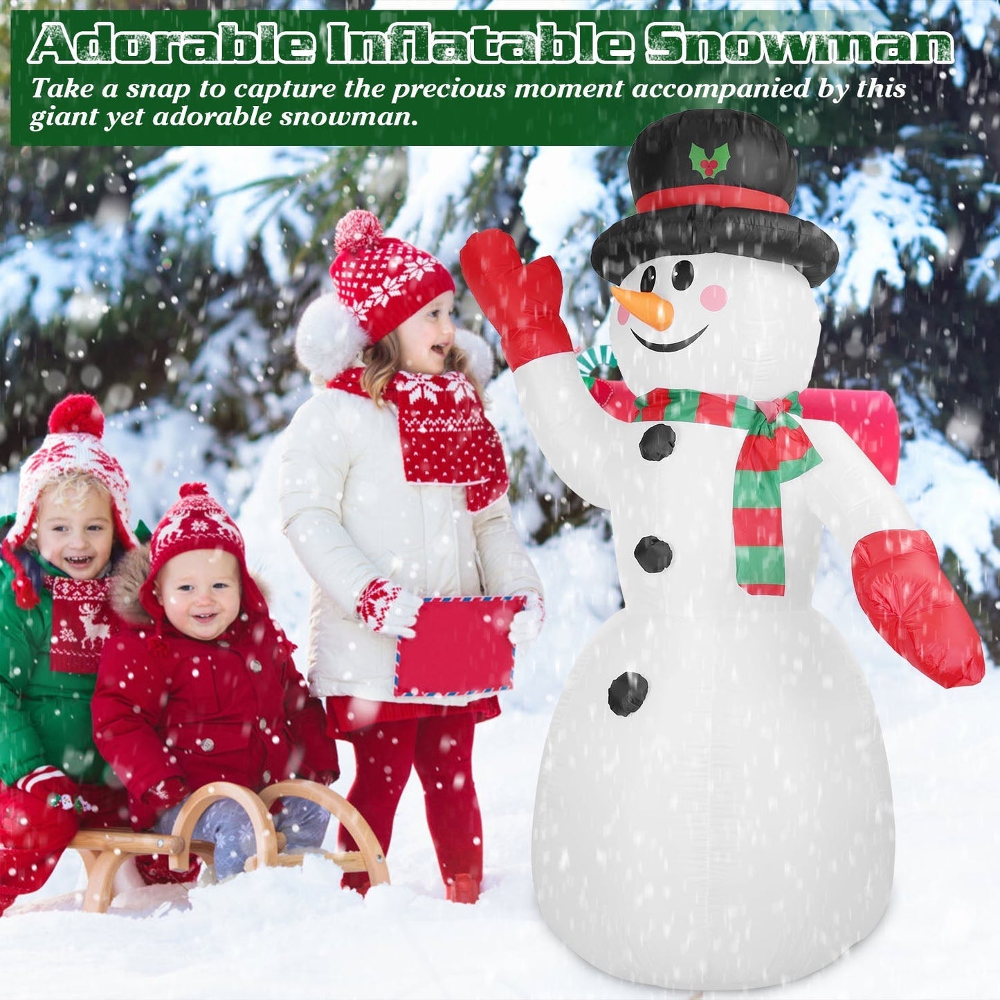 Frendorf | 2,4 m Weihnachts Inflatable Riesen Schneemann Aufblasen mit LED-Lichtern Hut Schal