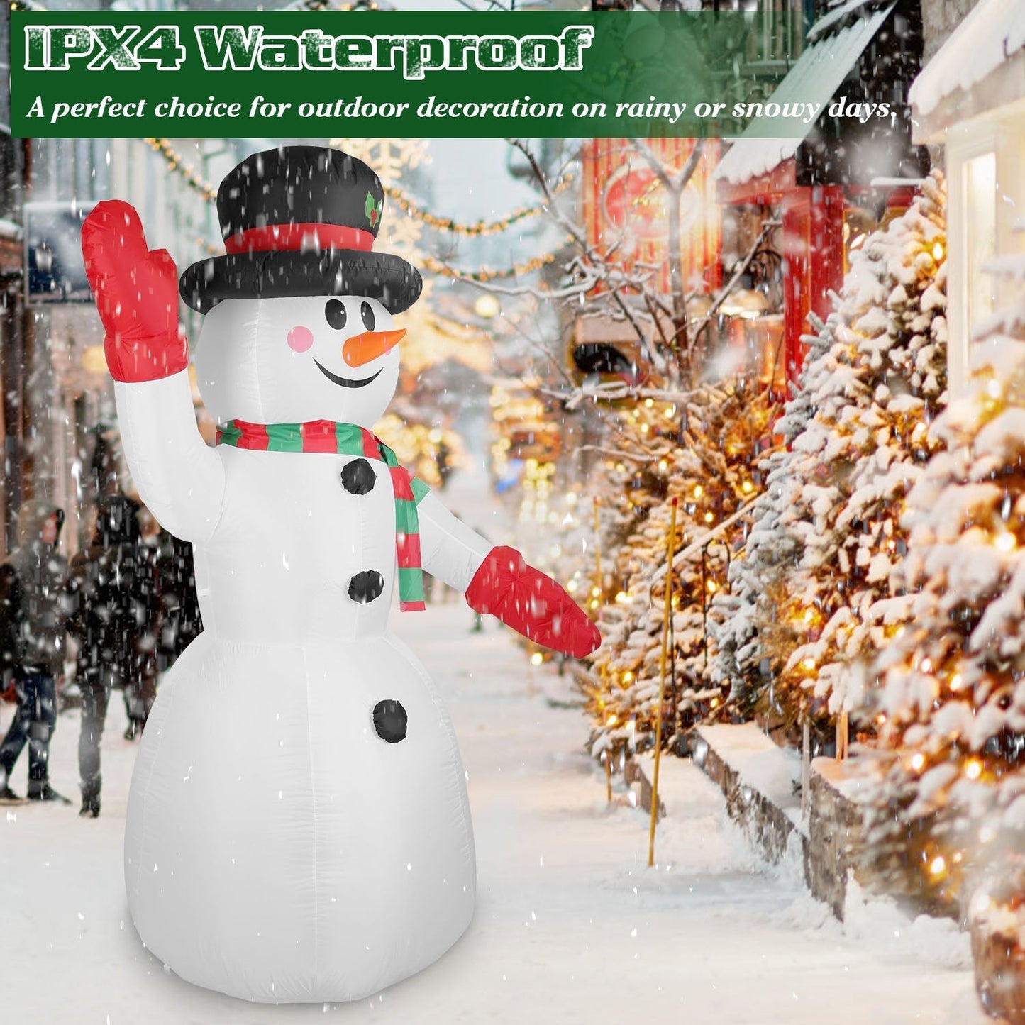 Frendorf | 2,4 m Weihnachts Inflatable Riesen Schneemann Aufblasen mit LED-Lichtern Hut Schal