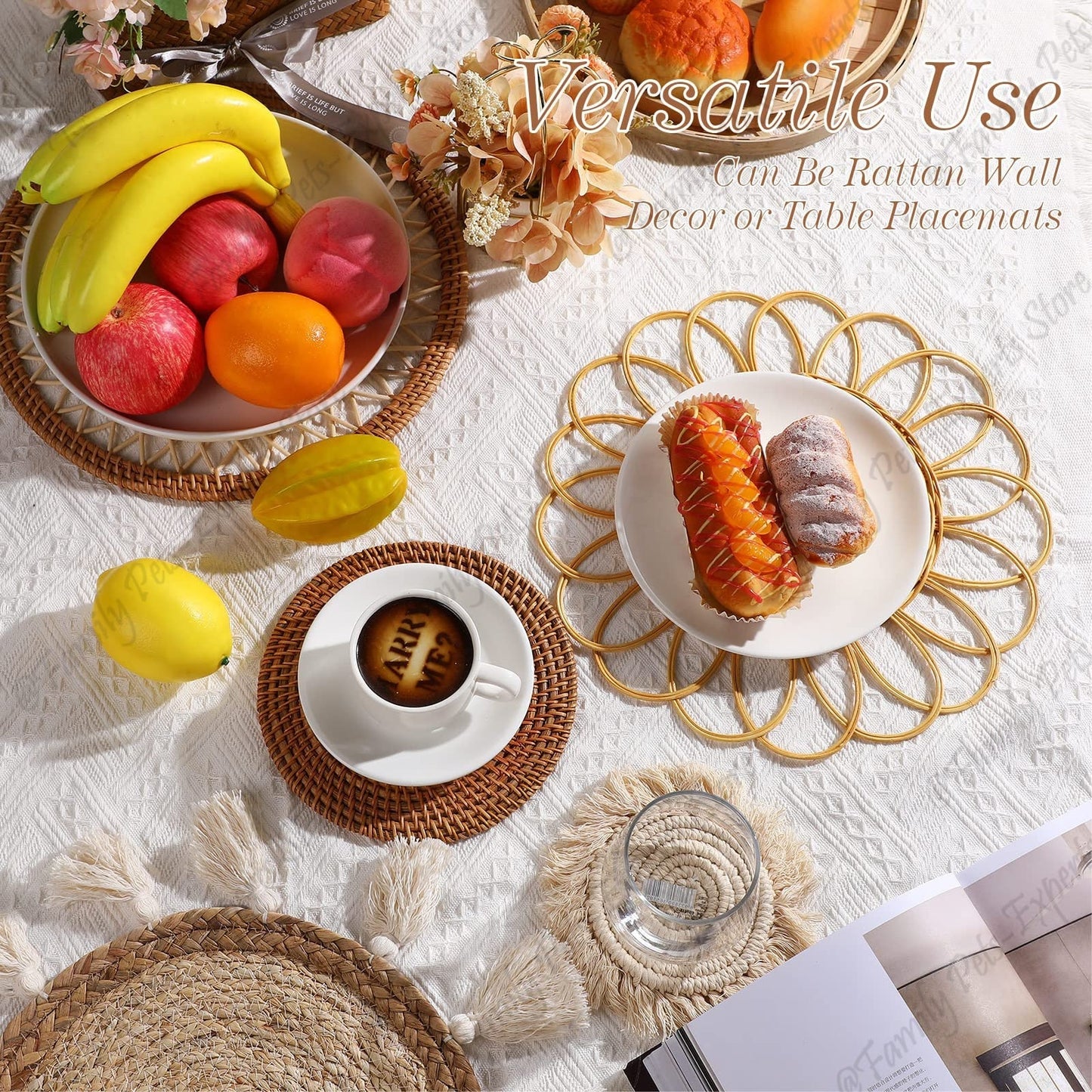 7 Stück Boho Rattan Wanddekoration Hängende Geflochtene Körbe Deko Bohemian Wohnkultur Handgemachte Weiden Wanddekoration für Schlafzimmer Bauernhaus