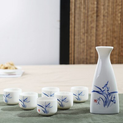 7 Stück Keramik Japanisches Sake Kanne Becher Set Haus Küche Flasche Spirituosen Becher Trinkgeschirr Spirituosen Flachmänner Sake Weißwein Topf Geschenke