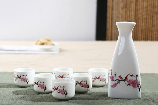 7-teiliges Keramik Japanischer Sake Pot Tassen Set Home Küche Flagon Spirituosen Becher Trinkgeschirr Spirituosen Hip Flasks Sake Weißwein Topf Geschenke