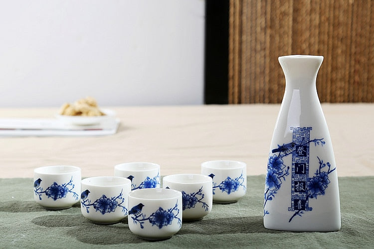 7 Stück Keramik Japanisches Sake Kanne Becher Set Haus Küche Flasche Spirituosen Becher Trinkgeschirr Spirituosen Flachmänner Sake Weißwein Topf Geschenke
