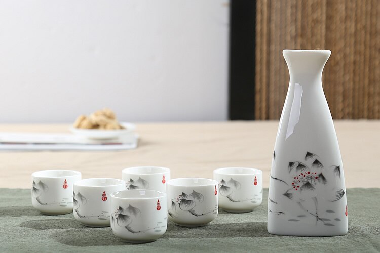 7 Stück Keramik Japanisches Sake Kanne Becher Set Haus Küche Flasche Spirituosen Becher Trinkgeschirr Spirituosen Flachmänner Sake Weißwein Topf Geschenke