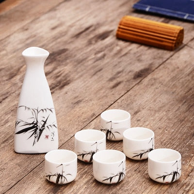 7 Stück Keramik Japanisches Sake Kanne Becher Set Haus Küche Flasche Spirituosen Becher Trinkgeschirr Spirituosen Flachmänner Sake Weißwein Topf Geschenke