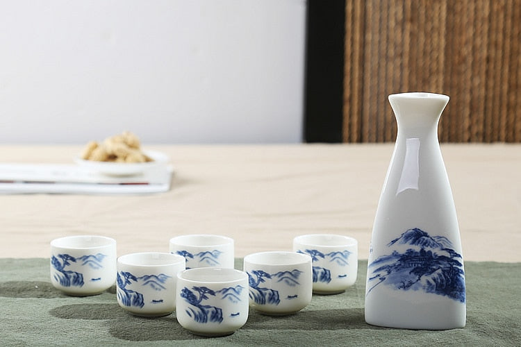 7 Stück Keramik Japanisches Sake Kanne Becher Set Haus Küche Flasche Spirituosen Becher Trinkgeschirr Spirituosen Flachmänner Sake Weißwein Topf Geschenke