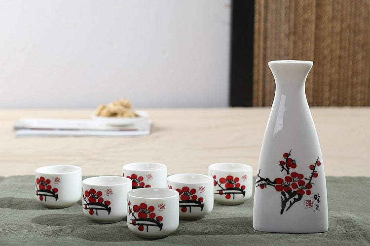 7 Stück Keramik Japanisches Sake Kanne Becher Set Haus Küche Flasche Spirituosen Becher Trinkgeschirr Spirituosen Flachmänner Sake Weißwein Topf Geschenke