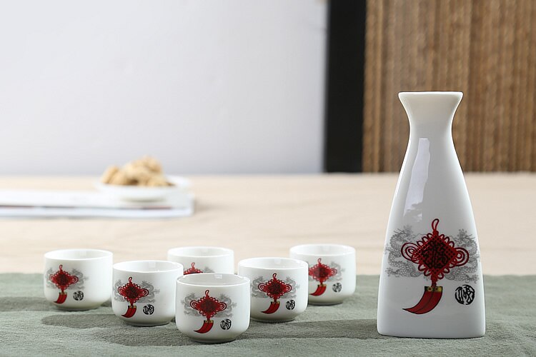 7 Stück Keramik Japanisches Sake Kanne Becher Set Haus Küche Flasche Spirituosen Becher Trinkgeschirr Spirituosen Flachmänner Sake Weißwein Topf Geschenke