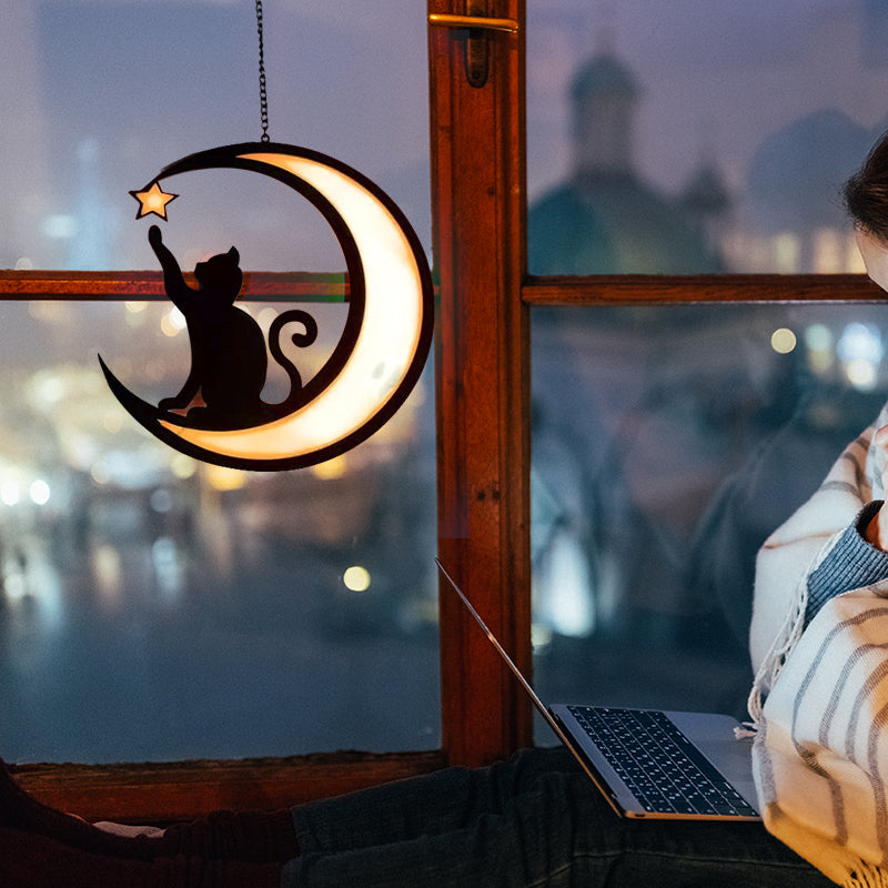 Frendorf | MysticPaws Katze & Halbmondenlampe – Magisches Stimmungslicht für eine Gemütliche Einrichtung
