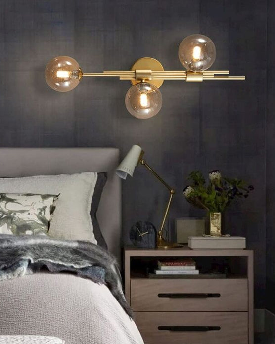 3 Kopf Glas Ball Wandlampe - Bernstein