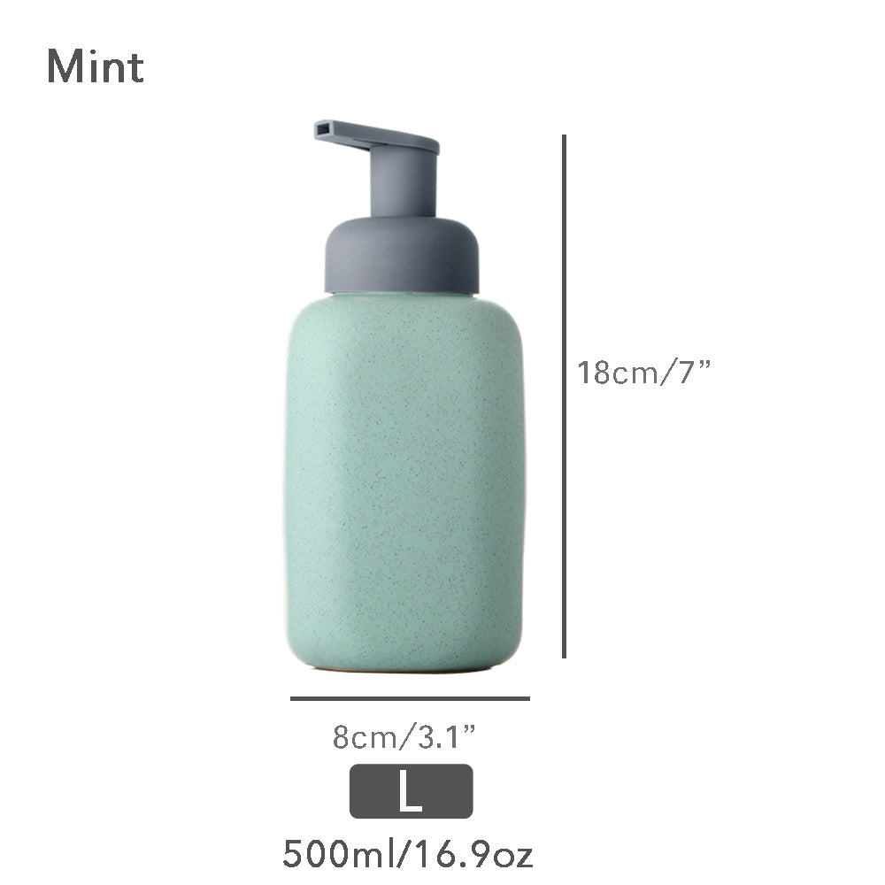 Minz Keramischer Seifenspender, Schäumende Pumpe Badezimmerflasche, Einfaches Design, Nachfüllbare Wiederverwendbare Lotionpumpe für Badezimmer Küche, 500ml/16.9oz
