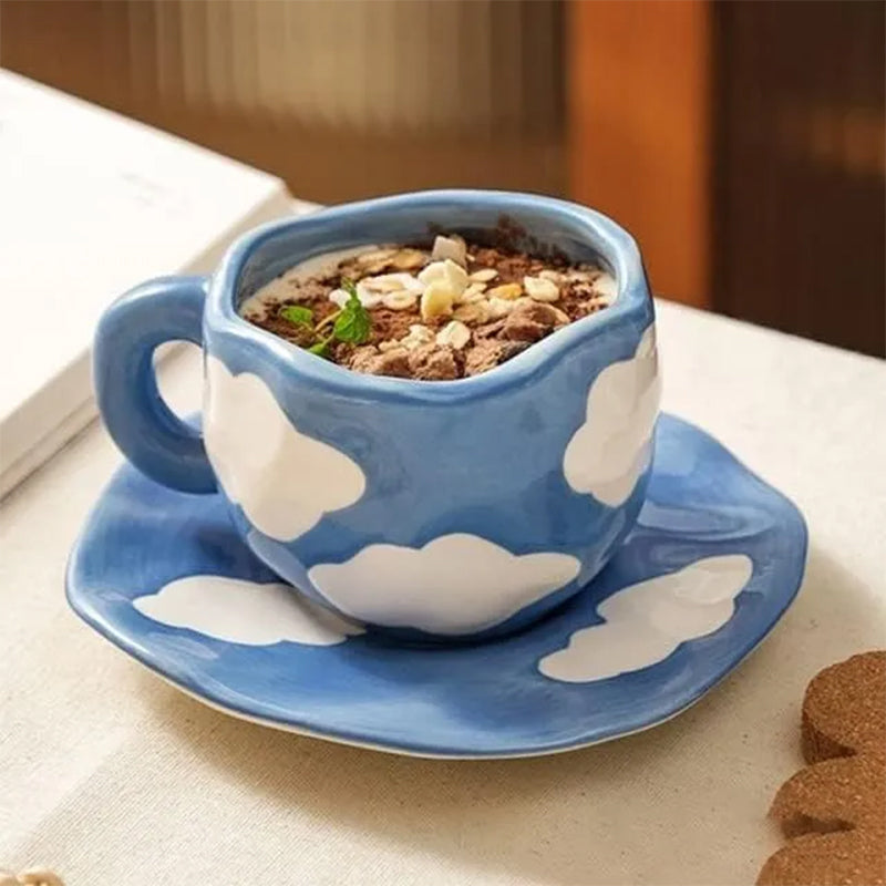Frendorf | Handbemalte kreative Kaffeetasse, Keramiktasse und Unterteller-Set